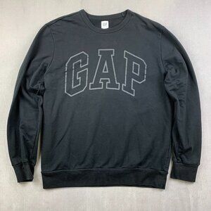 Gap Mens Sweater Large Black Crewneck Long Sleeve Soft Arch Logo Sweatshirt